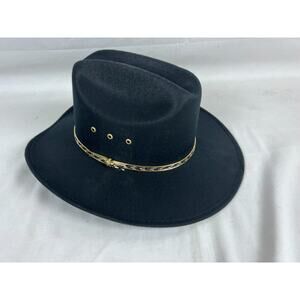 Western Express Classic Cowboy Hat Black Felt Gold Band Men's Size 52 6 1/2 New